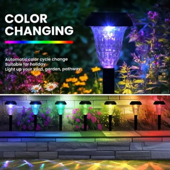 GIGALUMI 12 Pack Solar Pathway Lights, RGB Color Changing, IP65 Waterproof LED Solar Lights for Garden, Lawn and Landscape image {1}