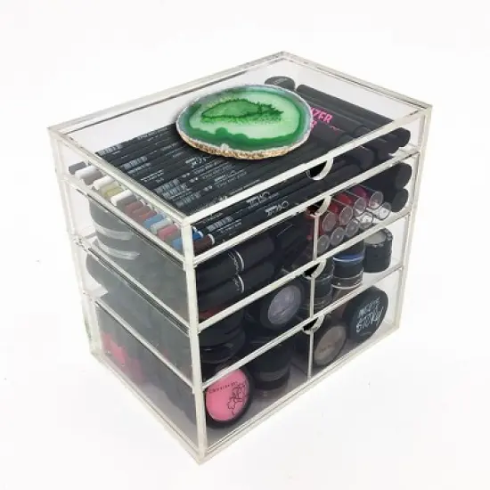 OnDisplay 4 Tier NYC Acrylic Cosmetic/Makeup Organizer with Agate Slab image {3}