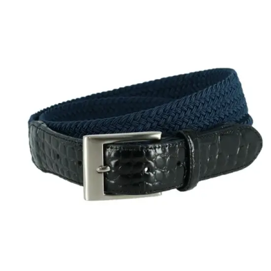 CTM Men's Braided Elastic Stretch Belt with Croc Print End Tabs image {4}
