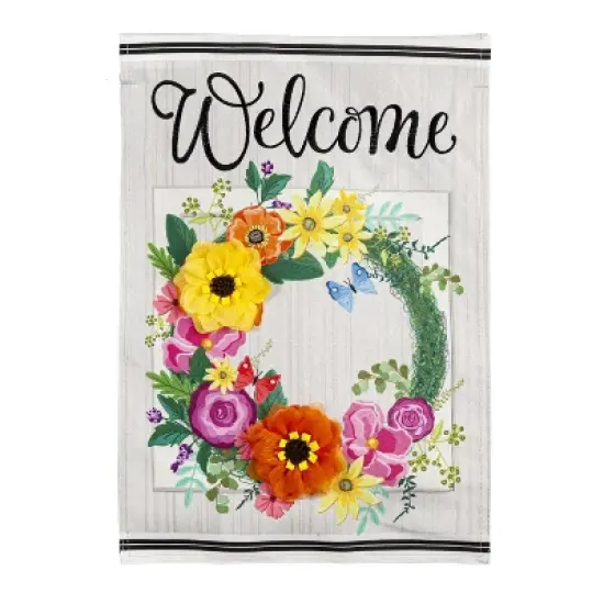 Evergreen Floral Wreath Garden Linen Flag 12.5 x 18 Inches Indoor Outdoor Decor image {1}