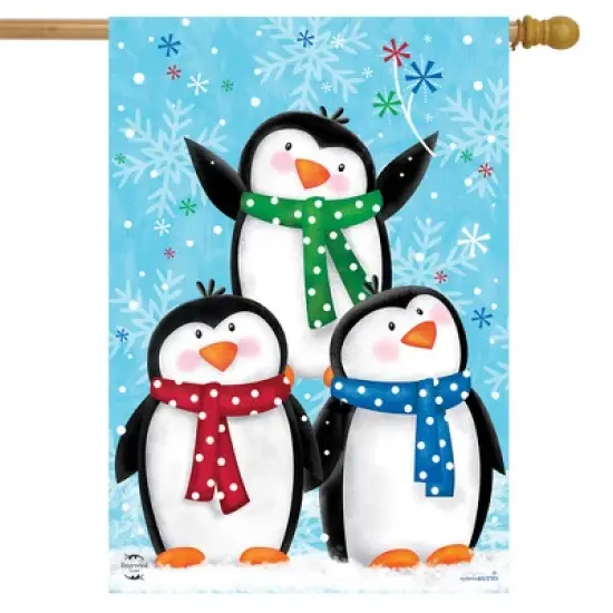 Briarwood Lane Winter Penguins House Flag Primitive Snowflakes Sc image {1}