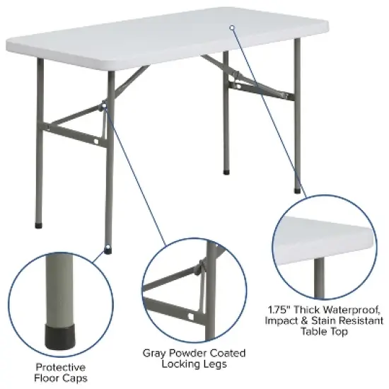 Flash Furniture 4-Foot Granite White Plastic Folding Table image {2}