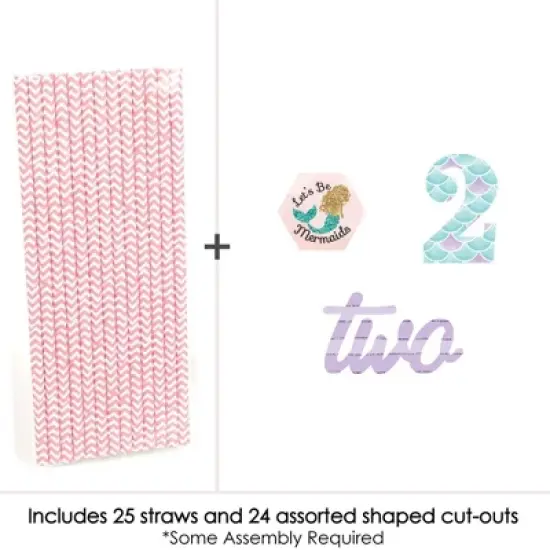 Big Dot of Happiness 2nd Birthday Let's Be Mermaids - Paper Straw Decor - Second Birthday Party Striped Decorative Straws - Set of 24 image {2}