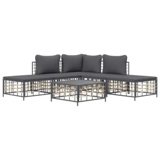 vidaXL 6-Piece Outdoor Patio Lounge Set in Anthracite - Modular Poly Rattan Construction with Comfortable Cushions and Sturdy Tabletop image {2}