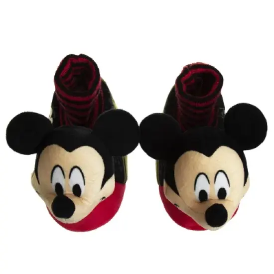 Disney Mickey Mouse 3D Slippers - Kids Cozy Plush Fuzzy Lightweight Warm Comfort Soft House Shoes - Mickey red/black (size 5-12 Toddler - Little Kid) image {3}