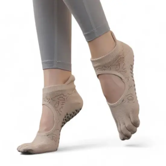 Alilang Women's 2-Pack Non-Slip Five-Toe Yoga Socks with Open Top Design for Stability and Comfort - One Size Fits Most, image {2}