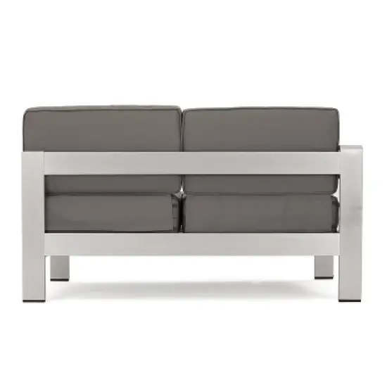 Christopher Knight Home Cape Coral Outdoor Aluminum 5 Seater Sectional Sofa Set with Ottoman, Silver/Khaki image {8}