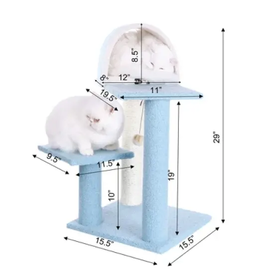 Armarkat Sky Blue 29" Real Wood Cat Tree With Scratcher And Tunnel For Squeeze, Snoozing And Hiding, B2903 image {7}