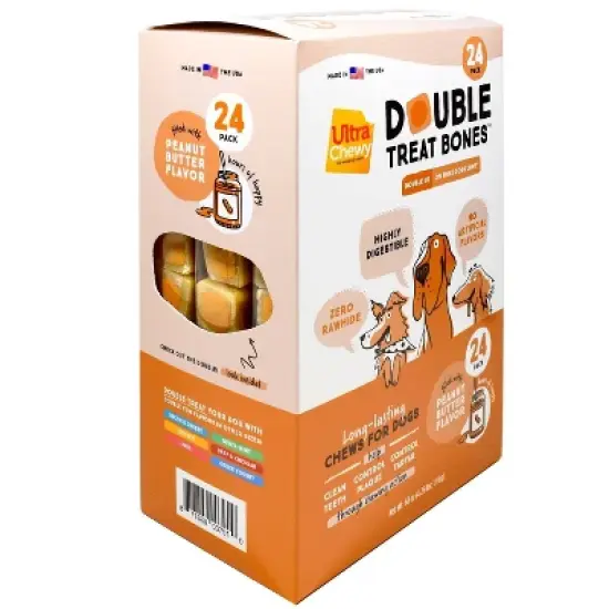 Ultra Chewy Double Bones Peanut Butter Flavor Dry Dog Treats -68oz/24pk image {2}