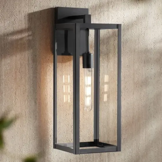 John Timberland Titan Modern Outdoor Wall Light Fixtures Set of 2 Mystic Black Rectangular Frame 20" Clear Glass for Post Exterior Barn image {8}