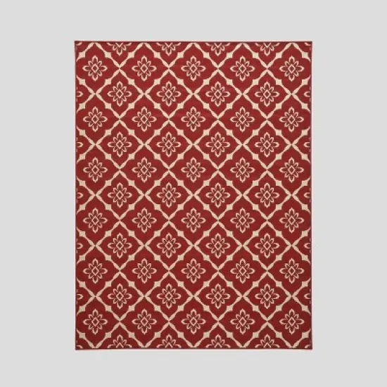 Tallevast Trellis Outdoor Rug Red/Ivory - Christopher Knight Home image {6}