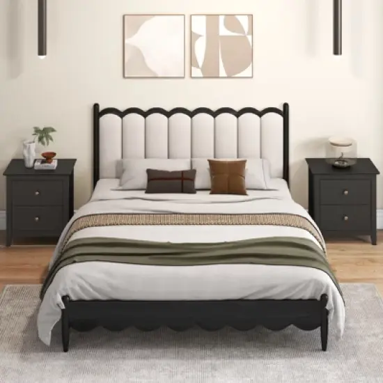 Tangkula Modern Nightstand w/ Storage 2 Drawers & Support Legs for Bedroom Black image {3}