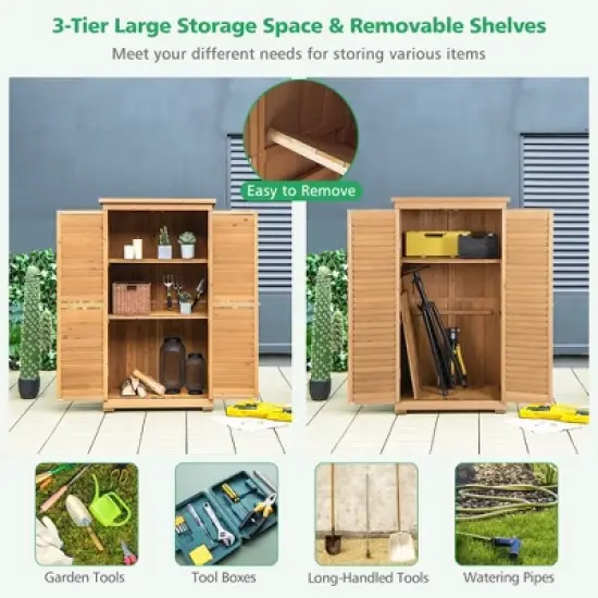 Costway Outdoor Fir Wood Storage Shed Garden Tool Cabinet Locker Tall Vertical Organizer image {4}