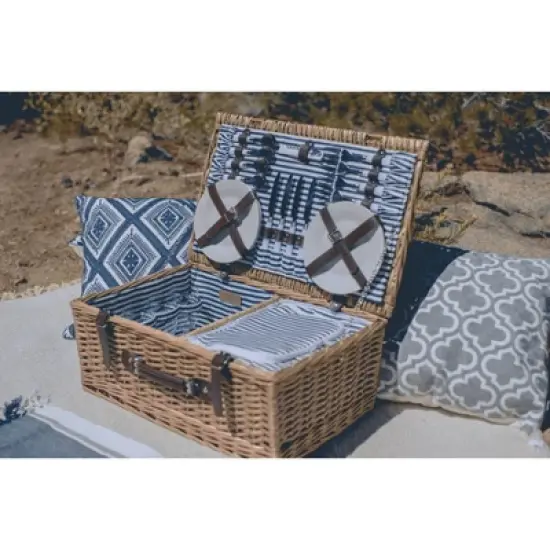 Picnic Time Belmont Striped Picnic Basket Blue/White image {5}