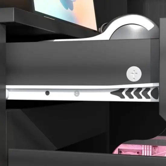 Famapy Black Spacious Double Desk Workstation Light Strips USB Ports image {9}