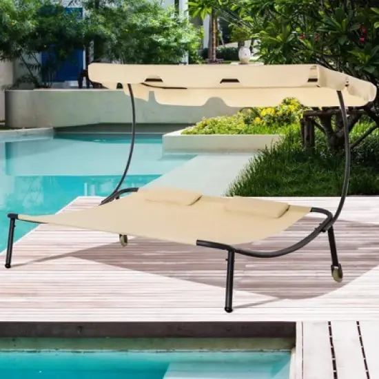 Resenkos Patio Double Chaise Lounge Chair, Outdoor Wheeled Hammock Daybed With Adjustable Canopy and Pillow, image {11}