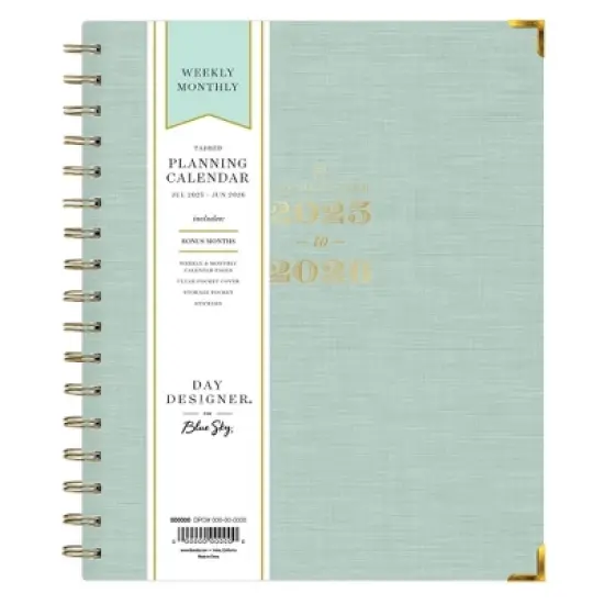 Day Designer 7"x9" 2025-2026 Weekly/Monthly Wirebound Planner Hardcover Hampton Sage Bookcloth image {2}