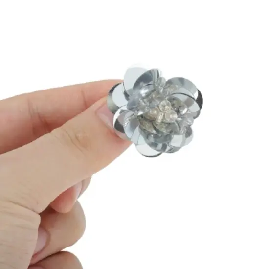 Unique Bargains Multi-Layer Sequins Flower Shoelace Charms Silver Tone 1 Pair image {2}