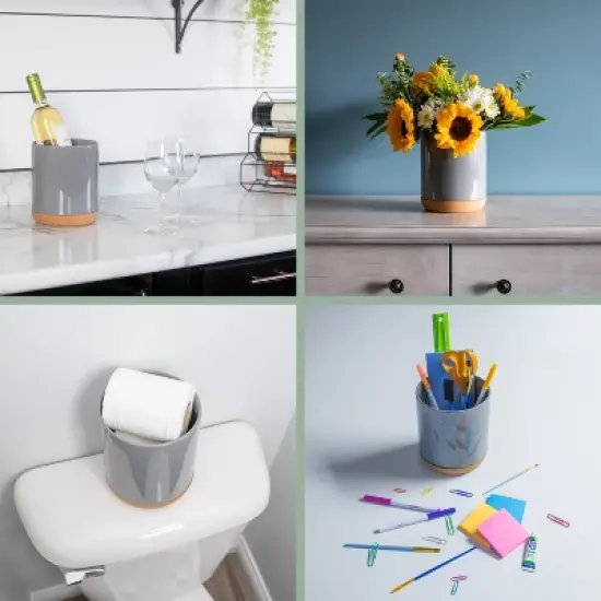 Elanze Designs Rise and Shine It's Coffee Time Barista Ceramic Cork Bottom Gray Large Capacity Utensil Holder Crock for Countertop Storage, Stylish & image {3}
