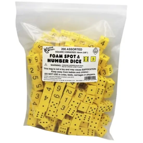 Koplow Games Foam Spot & Number Dice, Yellow, 16mm, Bag of 200 image {1}