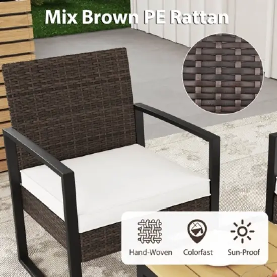 Tangkula Set of 8 PE Rattan Patio Conversation Set Outdoor Porch Chairs Loveseat with Coffee Table and Soft Cushions Metal Frame image {9}