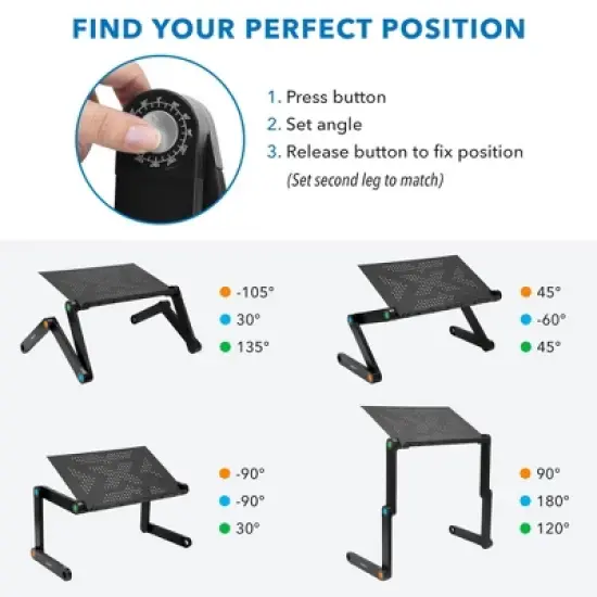 Mount-It! Adjustable Laptop Stand | Portable Standing Desk | Large Size Aluminum Bed Lap Tray Lightweight and Multi-Functional For Work, School & Home image {7}