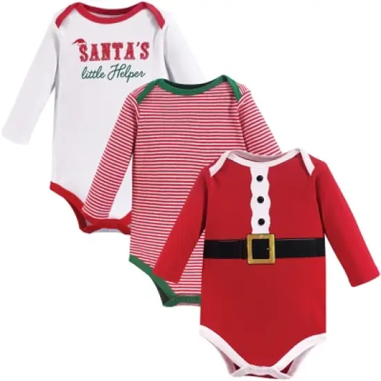 Little Treasure Baby Boy Cotton Long-Sleeve Bodysuits 3pk, Santas Helper image {1}