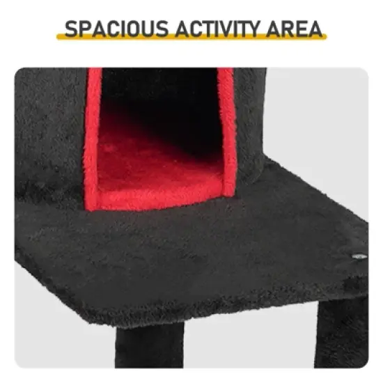 Angel Sar 42" Gothic Cat Tree with Spacious Condo Branch Shaped Scratching Post and Spider Toy Red Black Cat Tower for Indoor Cats image {6}