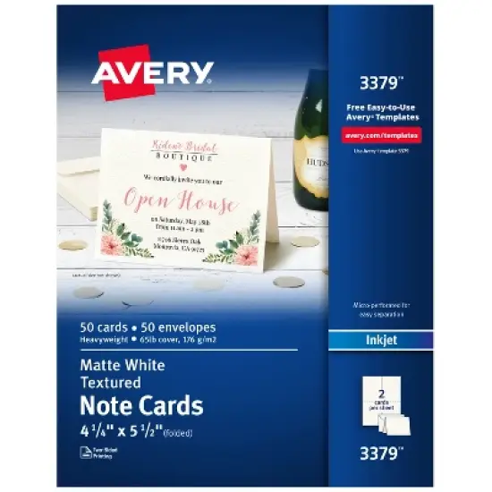 Avery Printable Note Cards with Envelopes, 4.25" x 5.5", Textured White, 50 Blank Note Cards for Inkjet Printers (3379) image {7}