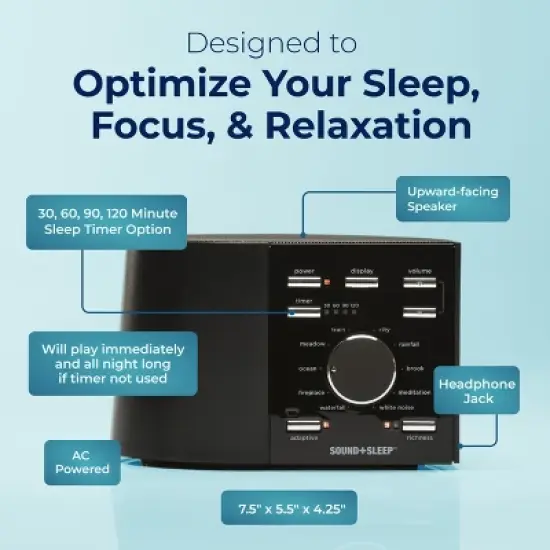 Sound+Sleep High Fidelity Sleep Sound Machine with 30 Guaranteed Non-Looping Nature Sounds, and Sleep Timer - Black image {5}