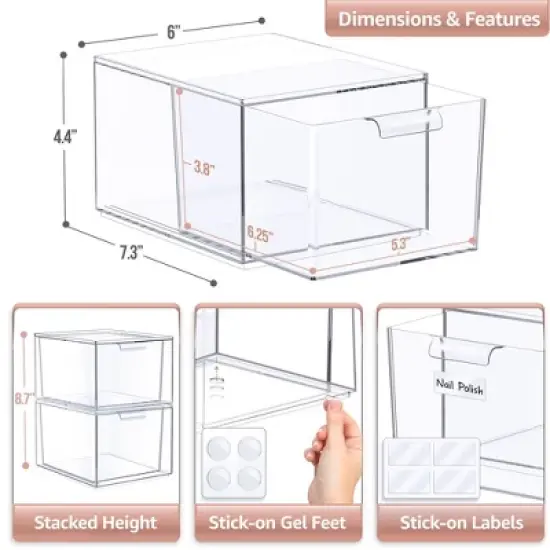 Sorbus Clear Stackable Acrylic Drawer Makeup Organizer - for Vanity, Bathroom, Under Sink, Cabinets, Jewelry, and More image {5}