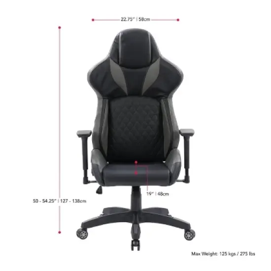 Nightshade Gaming Chair Black and Gray - CorLiving image {7}
