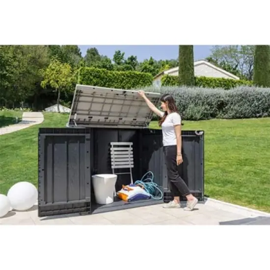 Toomax Stora Way All-Weather Outdoor XL Horizontal 5' x 3' Storage Shed Cabinet for Trash Can, Garden Tools, & Yard Equipment, Taupe Gray/Anthracite image {3}