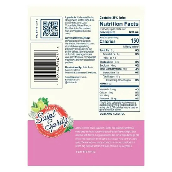 Saint Spritz Hugo - 4pk/12 fl oz Cans image {2}