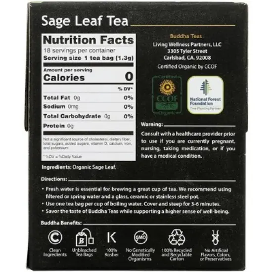 Buddha Teas Organic Sage Leaf Tea - Case of 6/18 Bags image {2}
