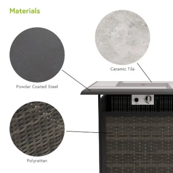 Greemotion 3pc Arosa Outdoor Counter Height Patio Firepit Sets with Swivel Chairs Gray: Ceramic Tile Top, UV & Rust-Resistant image {3}