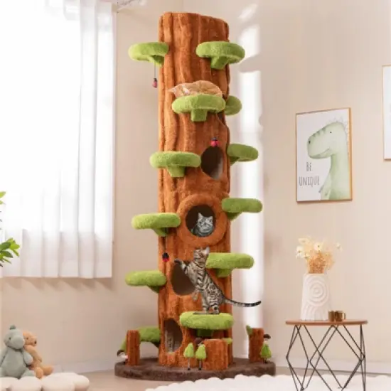 Tangkula 90.5" Tall Multifunctional Cat Tree w/ Private Condos Sisal Covered Scratching Panel image {1}