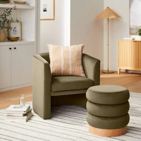 Clarkdale Channel Tufted Ottoman with Wood Base - Threshold&trade; designed with Studio McGee image {1}