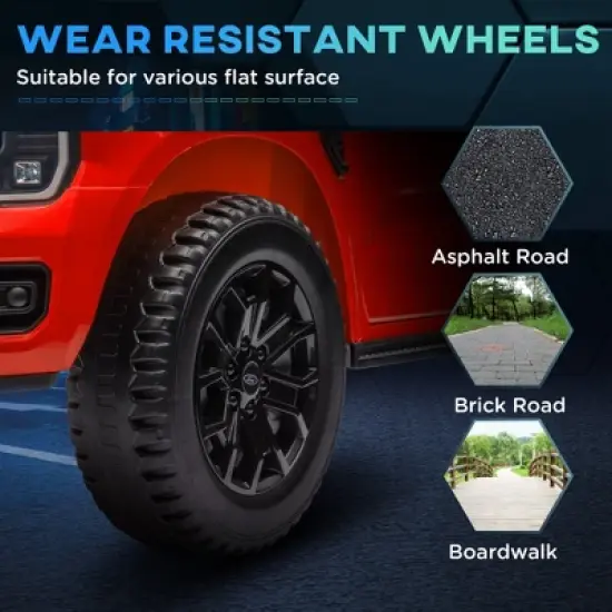 Qaba Ford Ranger Licensed 12V Kids Ride on Car, Kids Electric Car with Remote, Spring Suspension, Toy Storage, LED Headlights, Music Horn, Red image {5}