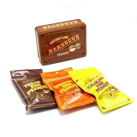 DMSnacks 12oz Southern BBQ Peanuts Gift Tin ,Trio of Gourmet Nuts in Bold Peanut Mix Flavors Snacks Gift Box for Men, Parties & Gourmet Snacks image {8}