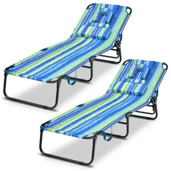 Tangkula 2PCS 5-Position Lounge Chair Adjustable Beach Chaise w/ Face Cavity & Pillows image {12}