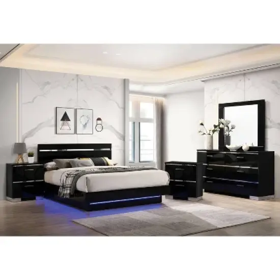 5pc Cavatao Bedroom Set with Led Light Black/Chrome - miBasics image {1}