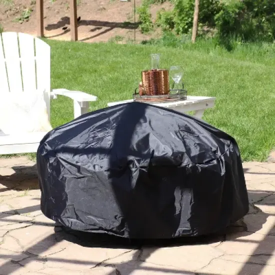 Sunnydaze Outdoor Heavy-Duty Weather-Resistant Vinyl PVC Round Fire Pit Cover with Drawstring Closure - Black image {1}