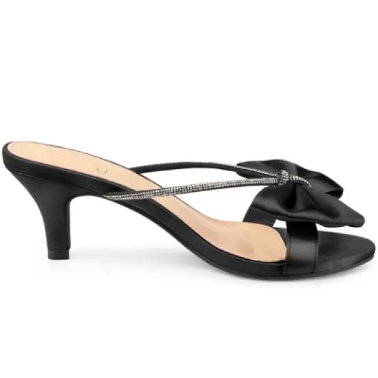 Perphy Rhinestone Strap Bow Kitten Heels Slide Sandals for Women image {3}