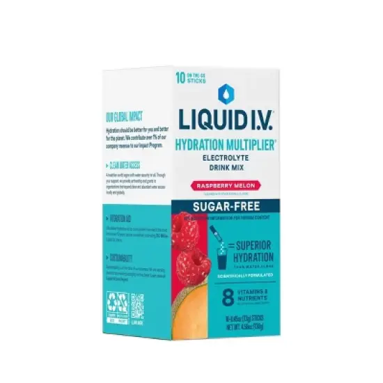 Liquid I.V. Sugar Free Hydration Multiplier Vegan Powder Electrolyte Supplements - Melon Raspberry - 0.45oz/10ct image {3}