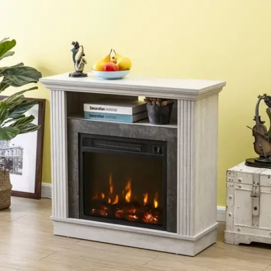 32" Freestanding Electric Fireplace Saw Cut Off White - Home Essentials image {3}