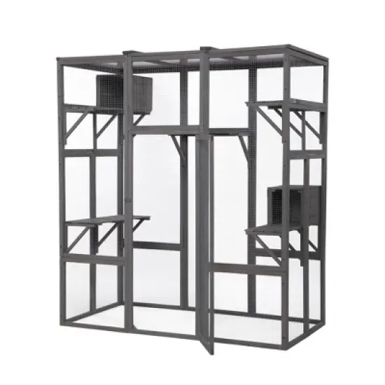 DOMETOUR Large Cat Enclosure with 2 Retreat Condos and 5 Elevated Platforms Gray image {2}