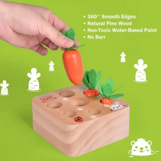 Fun Little Toys Wooden Carrot Sorting Game, Educational Toys for Toddlers, Preschool Gifts for 1-3 Year Old Boys and Girls image {4}