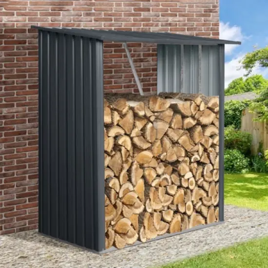 NicBex Outdoor Storage Shed with Roof,Firewood Rack for Backyard Garden Patio Porch,Black image {1}
