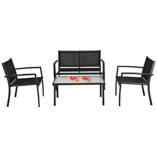 Costway 4 PCS Patio Furniture Set Sofa Coffee Table Steel Frame Garden Deck Black image {8}